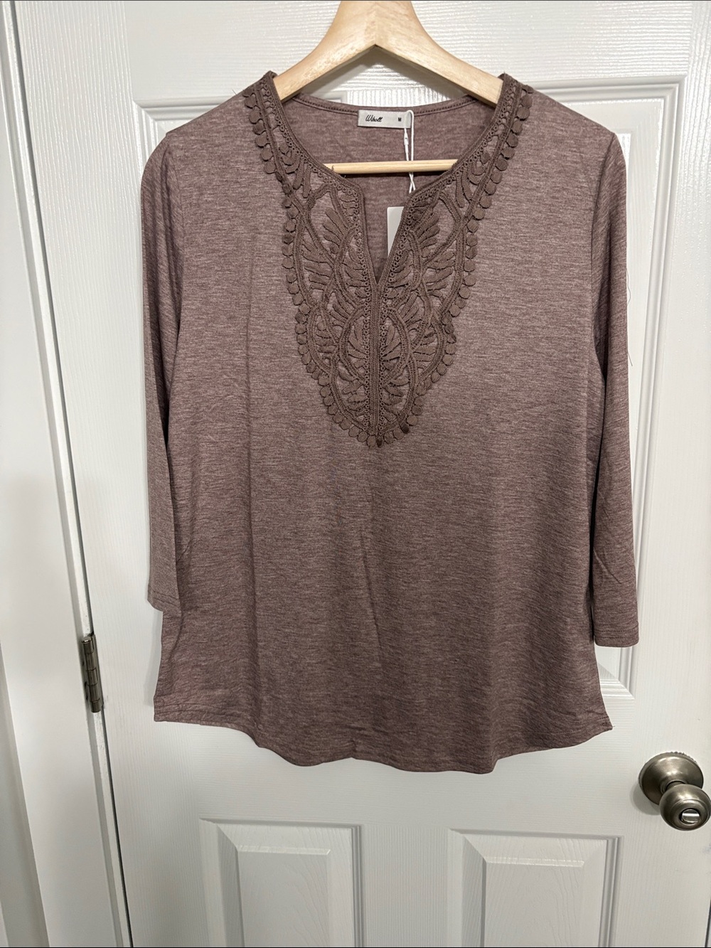 Chalet Deep Mauve Crochet-Trim Long Sleeve V-Neck Top